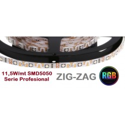 Tira LED 5 mts Flexible ZIG-ZAG 60W 240 Led SMD 5050 IP20 RGB, Serie Profesional